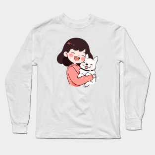 Just a Girl with her dog illustration II Long Sleeve T-Shirt
